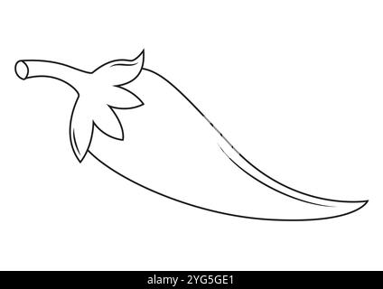Black and White Cartoon Pepper Vector Flat Designs, Ideal for Coloring Pages, Isolated on White Background Stock Vector