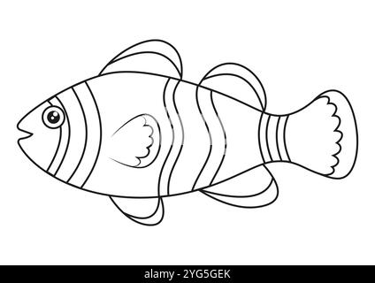 Black and White Cartoon Clown Fish Vector Flat Designs, Ideal for Coloring Pages, Isolated on White Background Stock Vector