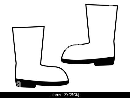 Black and White Boots Vector Flat Designs, Perfect for Coloring Pages, Isolated on White Background Stock Vector