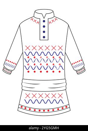 Traditional Dress with Patterns Clipart Vector Flat Designs, Ideal for Coloring Pages, Isolated on White Background Stock Vector