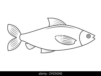 Black and White Cartoon Fish Vector Flat Designs Coloring Pages  Isolated on White Background Stock Vector