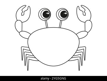 Black and White Cartoon Crab Vector Flat Designs, Ideal for Coloring Pages, Isolated on White Background Stock Vector