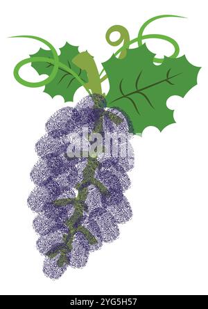 Grapes Painted with Fingerprint Vector Flat Design, Ideal for Inspiring Children's Creativity, Isolated on White Background Stock Vector
