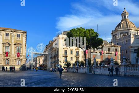 Piazza del Duomo, Catania, Sicily, Italy. Buildings in the unique local baroque style. Stock Photo