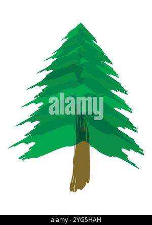 Painted Christmas Tree Vector Flat Design Isolated on White Background Stock Vector