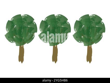 Painted Trees Vector Flat Design Isolated on White Background Stock Vector