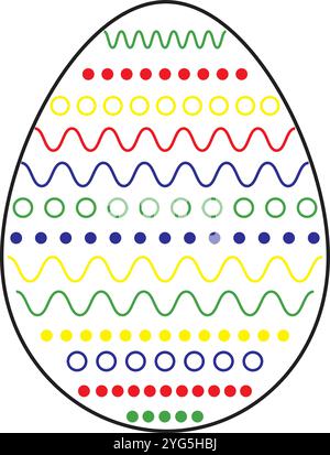 Black and White Decorated Egg Vector Flat Designs, Ideal for Coloring Pages, Isolated on White Background Stock Vector