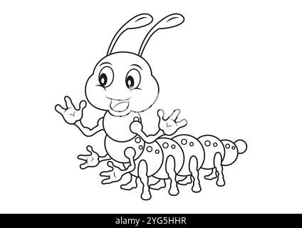 Black and White Caterpillar Vector Flat Design Ideal for Coloring Pages Stock Vector