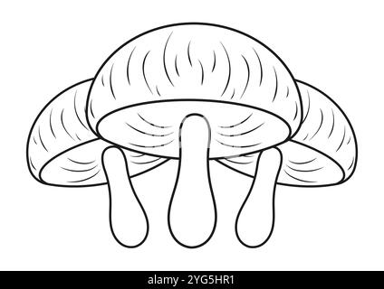 Mushrooms Vector Flat Designs, Ideal for Coloring Pages, Isolated on White Background Stock Vector