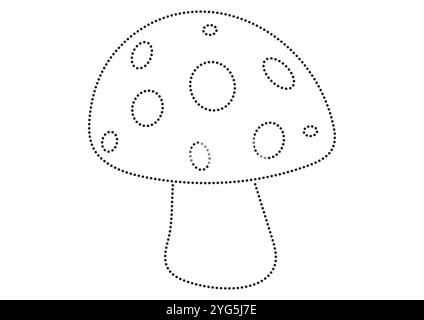 Black and white dotted mushroom ideal for various activities vector flat design. Coloring page of dotted mushroom Stock Vector