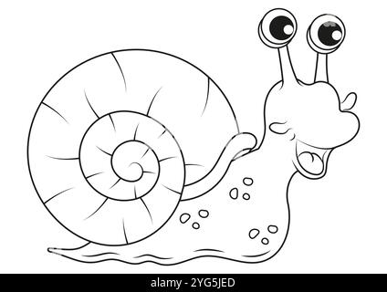 Black and White Cartoon Snail Vector Flat Designs, Ideal for Coloring Pages, Isolated on White Background Stock Vector