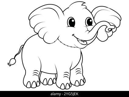 Black and White Cartoon Elephant Vector Flat Design. Coloring Pages Stock Vector