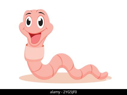 Happy cute smiling worm vector flat design isolated on white background Stock Vector