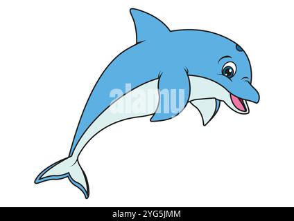 Vector illustration of cartoon cute dolphin isolated on white background. Dolphin vector flat design Stock Vector