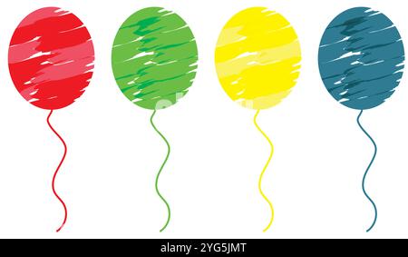 Colorful Painted Balloons in Flat Vector Design, Isolated on a White Background Stock Vector