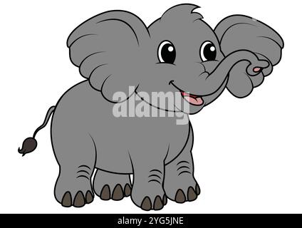 Vector illustration of cartoon cute elephant isolated on white background. Elephant vector flat design Stock Vector