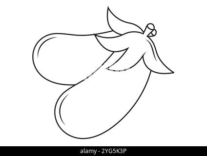 Eggplant vector flat design, ideal for coloring pages, isolated on white background Stock Vector