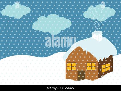 Elaborate and Detailed Flat Vector Design of a Picturesque Winter Landscape Stock Vector