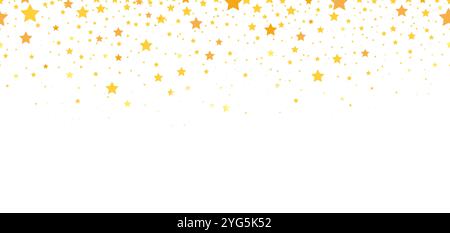 Falling stars seamless border. Shooting golden star different size. Sparkle starry background, stardust and scatter gold sparkles on black, neoteric Stock Vector