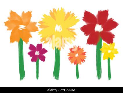 Painted Flowers Vector Flat Design isolated on white background Stock Vector