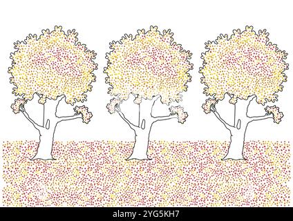 Trees with painted leaves Vector Flat Designs Isolated on White Background Stock Vector