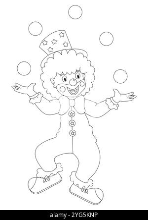 Whimsical Black and White Cartoon Clown Vector Flat Designs, Perfect for Coloring Pages and Creative Projects, Isolated on White Background Stock Vector