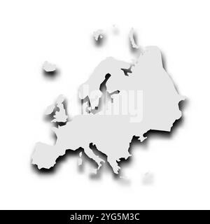 Silhouette map of Europe continent. Grey vector map with dropped shadow on light gray background. Stock Vector