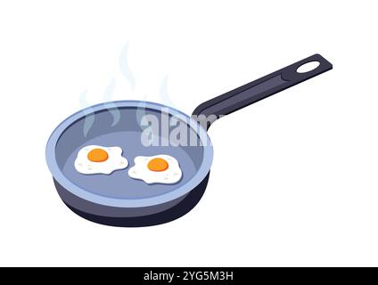 Two  fried eggs in a pan vector flat design isolated on white background Stock Vector