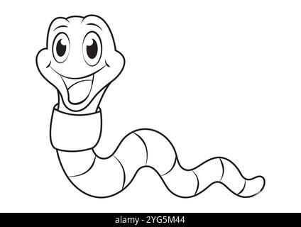 Black and white worm vector flat design. Coloring page of cartoon worm isolated on white background Stock Vector