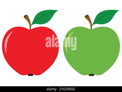 Red and green apple in flat style isolated on white background Stock Vector
