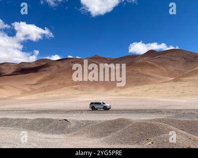 Stunning view of the Atacama Desert, known as the driest desert in the world. The vast, barren landscape features dramatic Mars-like environment Stock Photo