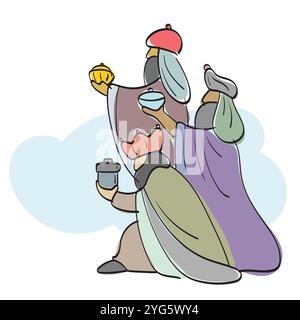 Three wise men bringing gifts to Jesus vector illustration sketch ...