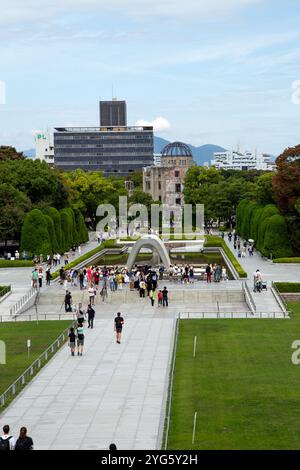View of both the Hiroshima Peace Memorial and modern Hiroshima Stock Photo