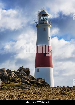 Portland Bill Lighthouse on the Jurassic Coast in Dorset. Stock Photo