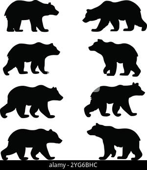 Bear Silhouette Set in different poses Stock Vector