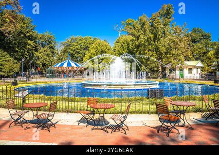 Franklin square in Philadelphia fountain and roundabout view, stte of Pennsylvania, USA Stock Photo