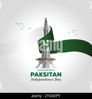 14th August Pakistan Independence Day With Minar e Pakistan Vector EPS Stock Vector