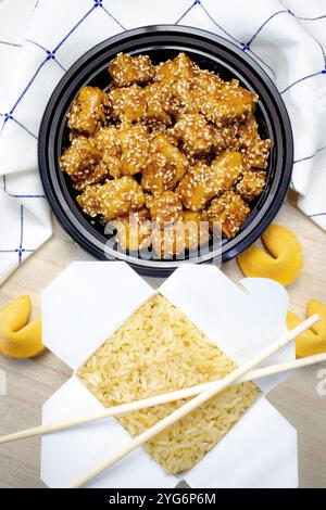 Sesame Tofu & Fried Rice Stock Photo