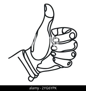 Continuous line drawing of like icon. Thumb up in one line drawing. One ...