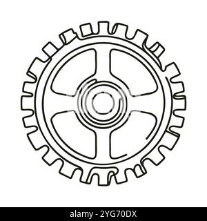 Single line drawing with one gear. One continuous line illustration of gear wheel Stock Vector