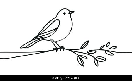Bird on a branch. Continuous one line drawing Stock Vector Image & Art ...