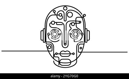 one line drawing robot head technology science vector illustration Stock Vector