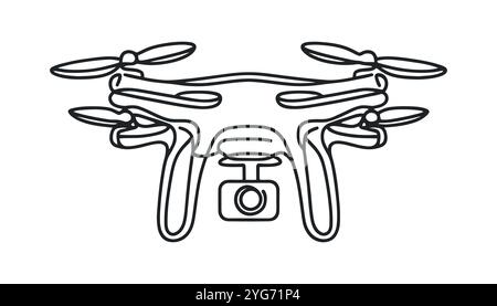 Vector continuous one single line drawing icon of quadcopter camera drone in silhouette on a white background. Stock Vector
