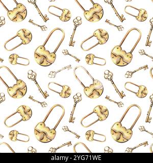 Watercolor retro style lock set illustration. vintage padlock clipart ...