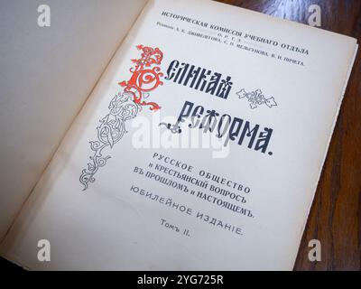 Kislovodsk, Russia - December 01, 2023: Title spread of volume two of the book “The Great Reform”, 1911 edition Stock Photo