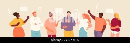 Communicating group of people. Discussion and interaction vector characters Stock Vector