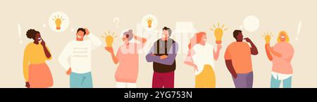 Creative group of people with ideas. Brainstorming and teamwork vector illustration Stock Vector