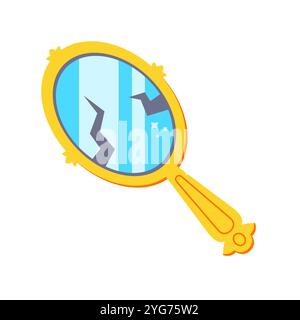 A broken small mirror in a gold frame. A bad omen. Stock Vector
