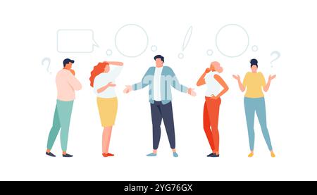 Puzzled thinking people. Difficult question and solution to problem vector illustration Stock Vector