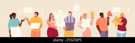 Group people creative team working together. Business communication and collaboration vector illustration Stock Vector